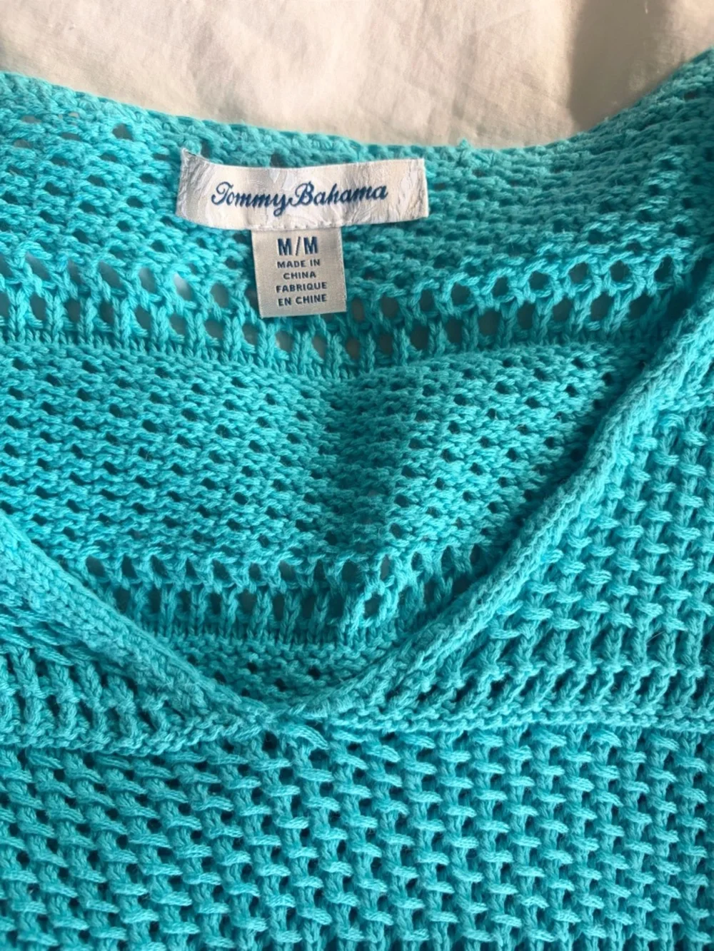Tommy Bahama Bright Turquoise Open-Knit V-Neck Sweater - Picture 2 of 4